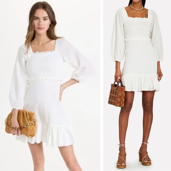 NEW Veronica Beard Denise Embroidered Eyelet Mini Dress White Puff Sleeves Smock - Picture 1 of 10